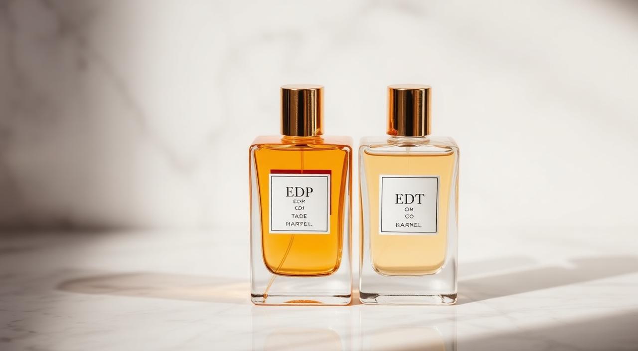 EDP and EDT perfume bottles on a marble surface